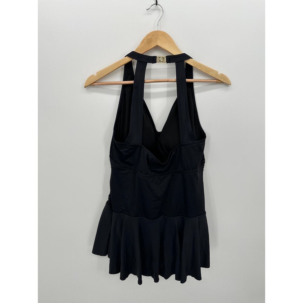 Lauren Ralph Lauren Womens Black Swim Dress Sz 16W Halter Flounce Skirt‎ Beach - Picture 2 of 10